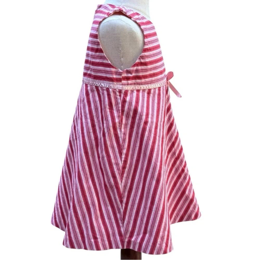 Vintage Baby Gap Y2K Pink Striped Empire Waist Dress Bow Detail Toddler 2 Years